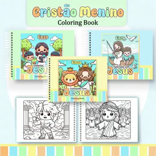 Arquivo de Corte Livro de Colorir Menina e Menino Cristão