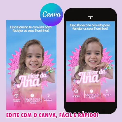 Convite Barbie Digital Whatsapp Aniversário
