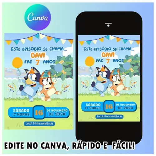 Convite Digital Bluey Menino