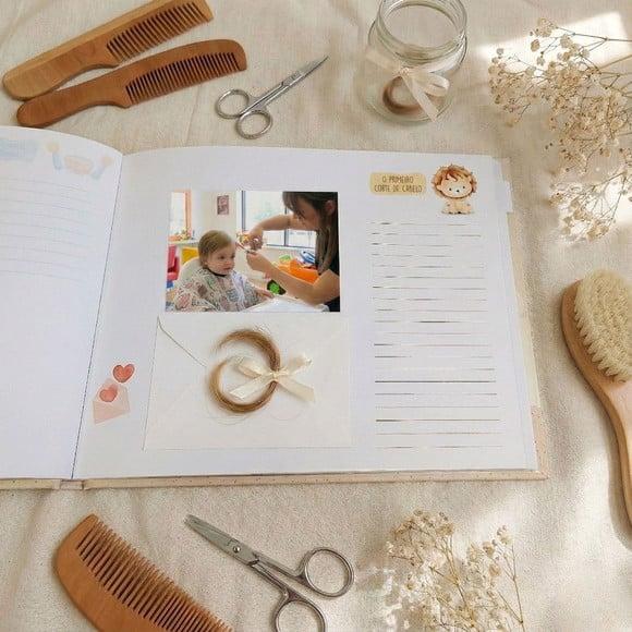 Livro do Bebê Luxo com Caixa Safári Botânico- p/ Fotos 10x15