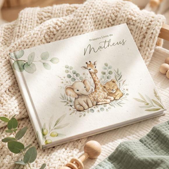 Livro do Bebê Luxo com Caixa Safári Botânico- p/ Fotos 10x15