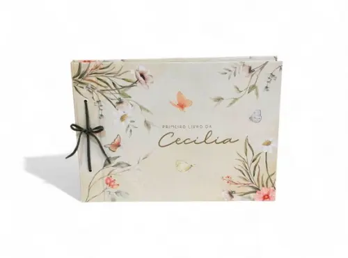 Livro do Bebê com Caixa Floral Verde Borboletas | Memolê