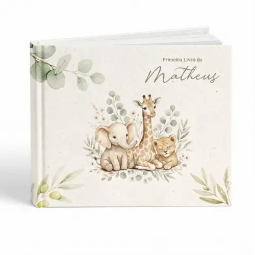 Livro do Bebê Luxo Safári Botânico - Menino Capa Dura Diário