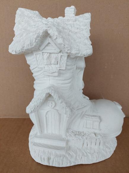 Bota de Natal Escultura em Gesso Cru Bota Decorada de Natal