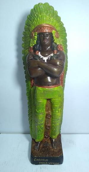 Caboclo Pena Verde Imagem Cacique Xamã Pena Verde 45cm