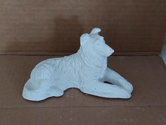 Cão Collie Lesse Imagem em Gesso Cru Carrocho Lese