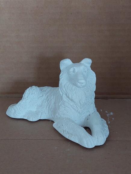 Cão Collie Lesse Imagem em Gesso Cru Carrocho Lese