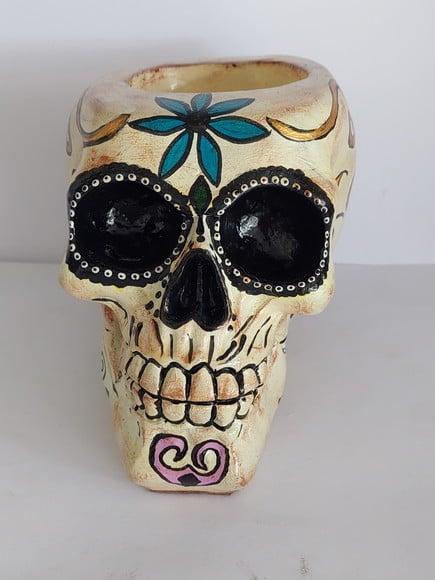 Cranio Caveira La Muerte com Local para Colocar Vela 7 Dias