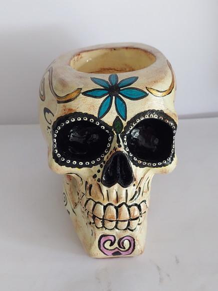 Cranio Caveira La Muerte com Local para Colocar Vela 7 Dias