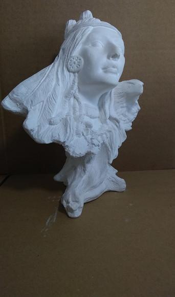 Escultura Busto de Índia Imagem em Gesso Cru para Pintar