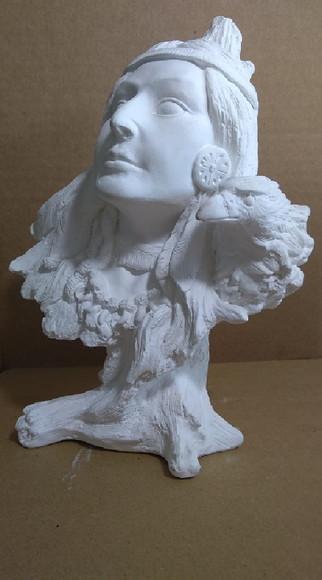 Escultura Busto de Índia Imagem em Gesso Cru para Pintar