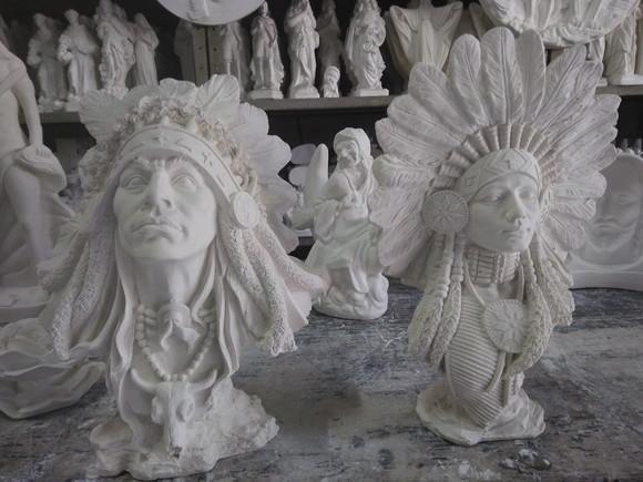 Escultura Busto Xama Casal de Caboclos Índio e Índia Xamã