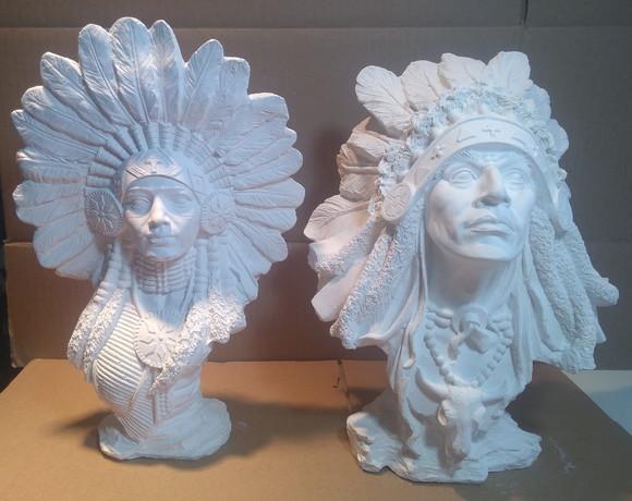 Escultura Busto Xama Casal de Caboclos Índio e Índia Xamã