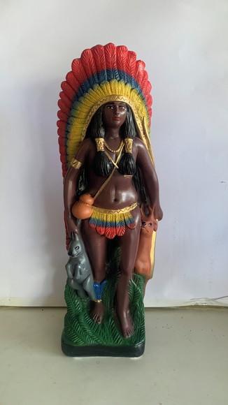 Escultura Cabocla Caçadora Imagem 100% em Gesso Natural