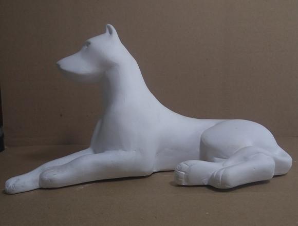 Escultura Cão Dobermann Imagem em Gesso Cru para Pintar