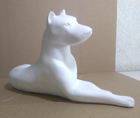 Escultura Cão Dobermann Imagem em Gesso Cru para Pintar