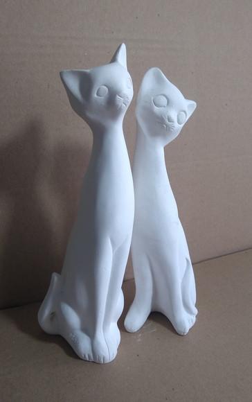 Escultura Casal Gato Francês 2 Imagem em Gesso Cru P/pintar