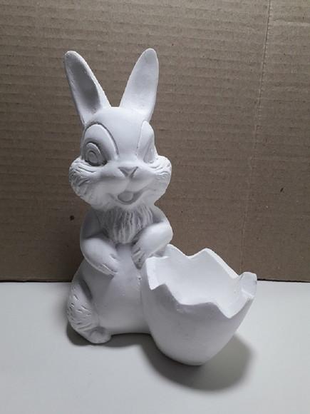 Escultura Coelho Feliz com Casca de Ovo para Pintar