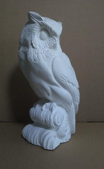 Escultura Coruja no Tronco em Gesso Cru para Pintar