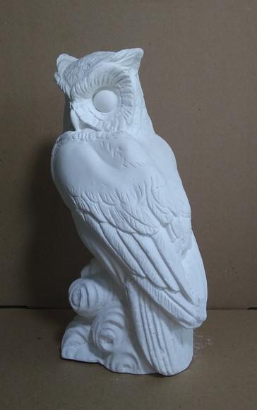 Escultura Coruja no Tronco em Gesso Cru para Pintar