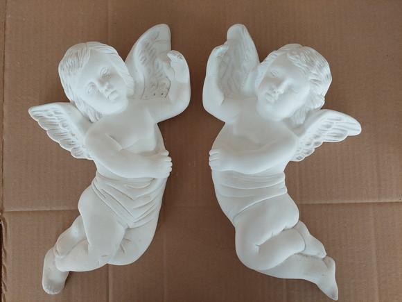 Escultura de Par de Anjos Gordos de Parede para Pintar