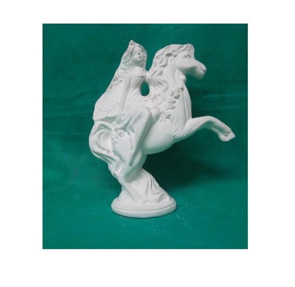 Escultura Fada no Cavalo Imagem em Gesso Cru para Pintar