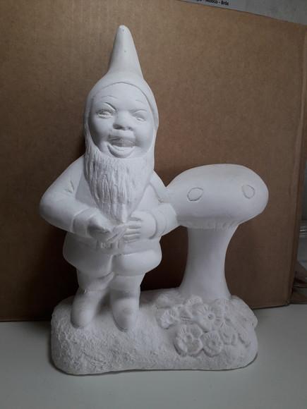 Escultura Gnomo Cogumelo em Gesso Cru para Pintar