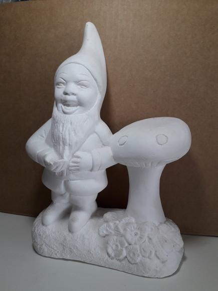Escultura Gnomo Cogumelo em Gesso Cru para Pintar