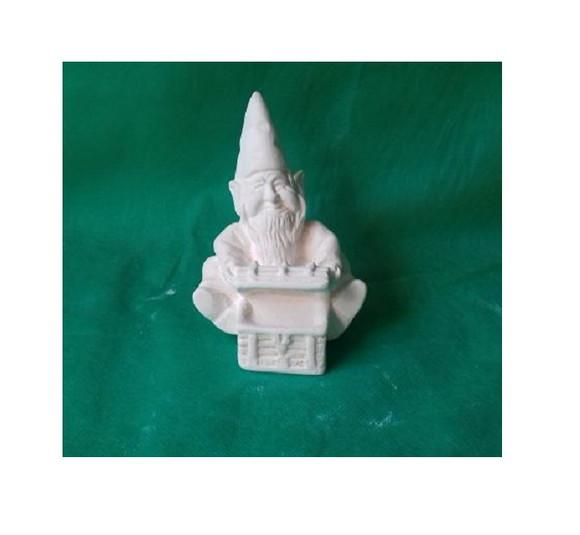 Escultura Gnomo do Baú em Gesso Cru para Pintar