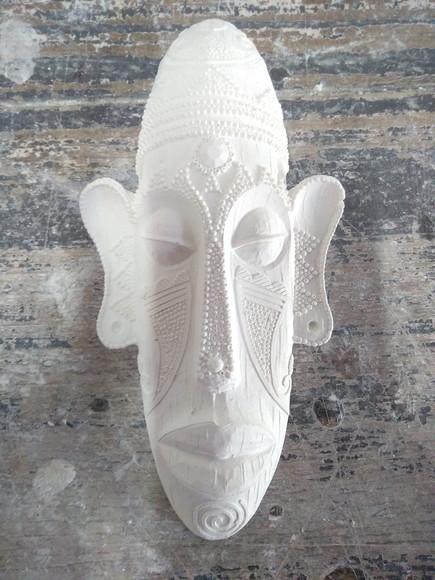 Escultura Mascara de Ogum Imagem em Gesso Cru