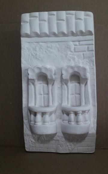 Escultura Portal Duas Sacadas de Parede para Pintar em Gesso