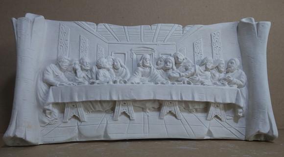 Escultura Santa Ceia Pergaminho de Mesa em Gesso Cru