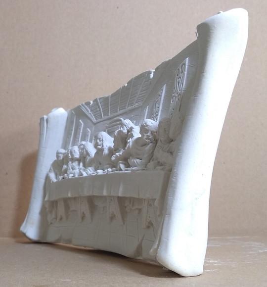 Escultura Santa Ceia Pergaminho de Mesa em Gesso Cru