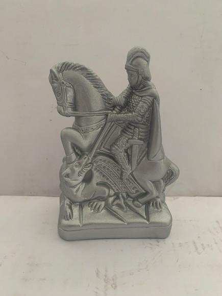 Escultura São Jorge Prateado com 16 cm