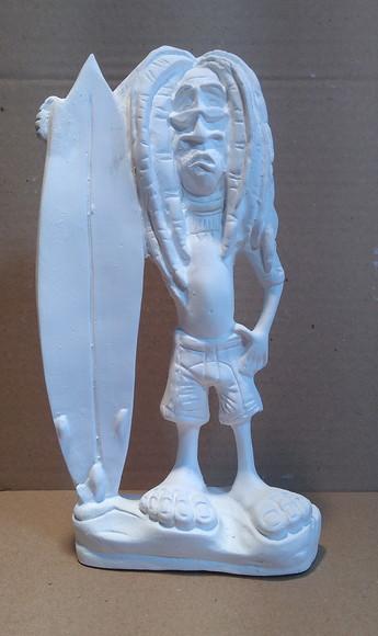 Escultura Surfista com Prancha Bob Marley Reggae Rasta Surf