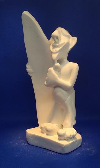 Escultura Surfista Imagem Menino com Prancha de Surfe Gesso