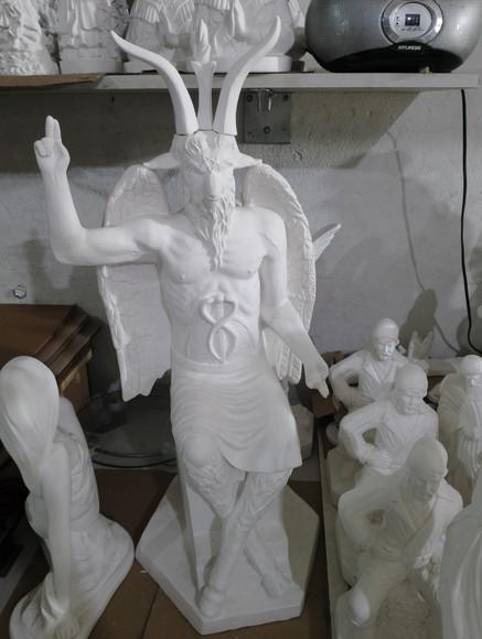 Imagem Baphomet Exu Belzebu Escultura Bafomé em Gesso Cru 80