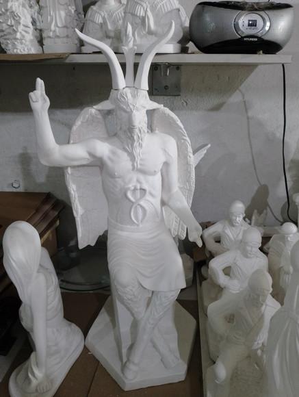 Imagem Baphomet Exu Belzebu Escultura Bafomé em Gesso Cru 80