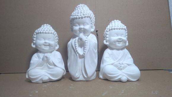 Imagem Buda Escultura Trio de Buda 3 Peças em Gesso Cru