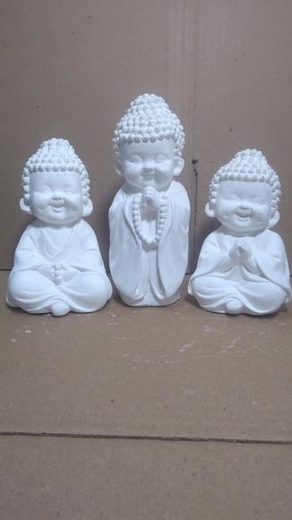 Imagem Buda Escultura Trio de Buda 3 Peças em Gesso Cru