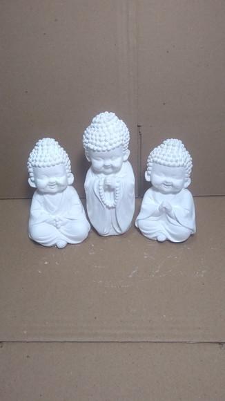 Imagem Buda Escultura Trio de Buda 3 Peças em Gesso Cru