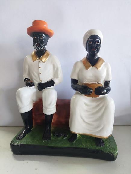 Imagem Casal Preto Velho Pai João Mãe Maria Escultura Gesso