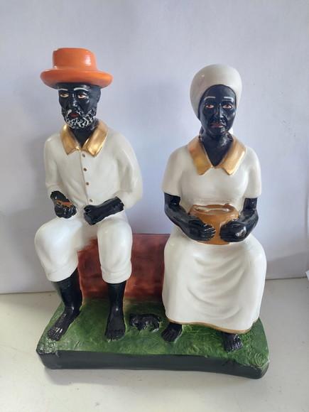 Imagem Casal Preto Velho Pai João Mãe Maria Escultura Gesso