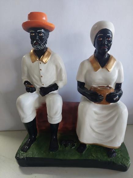 Imagem Casal Preto Velho Pai João Mãe Maria Escultura Gesso