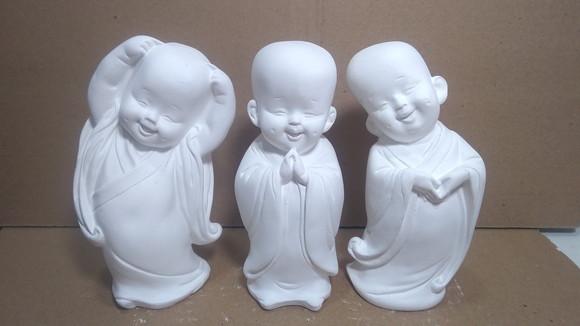 Imagem Monge Escultura Trio de Monges em Gesso Cru Budas