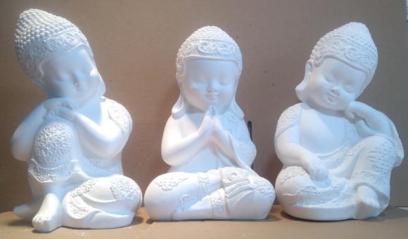 Imagem Monge Pensativo Buda Escultura Kit C/3 Monges Dourado