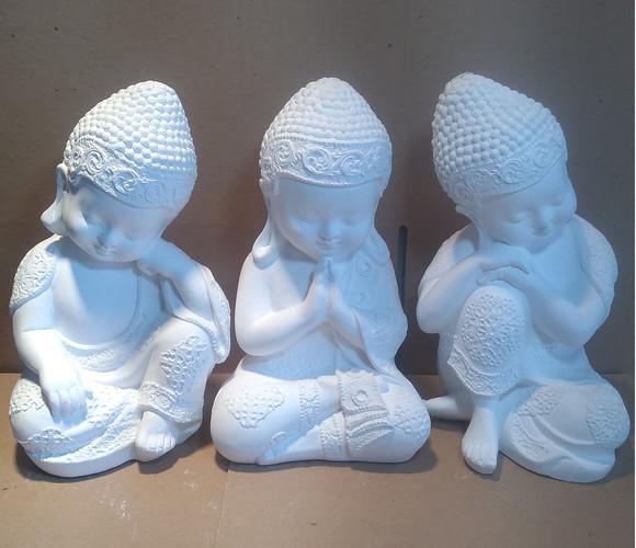 Imagem Monge Pensativo Buda Escultura Kit C/3 Monges Dourado