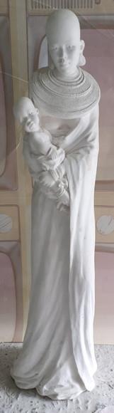 Imagem Mulher Africana c/ Crianç no Colo Escultura Gesso Cru