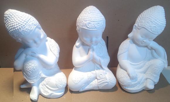 Imagem Monge Pensativo Buda Escultura Kit C/3 Monges Dourado