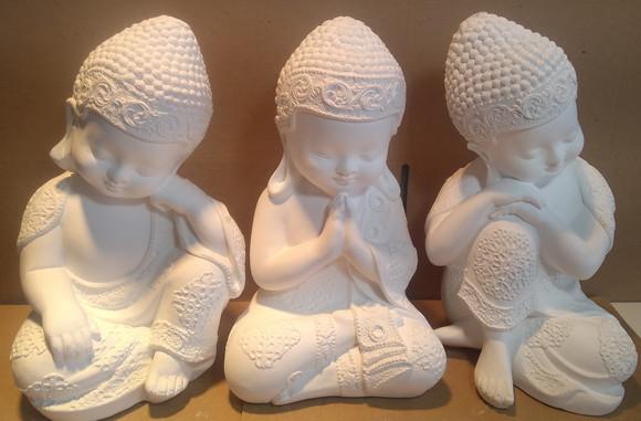 Imagem Monge Pensativo Buda Escultura Kit C/3 Monges Dourado